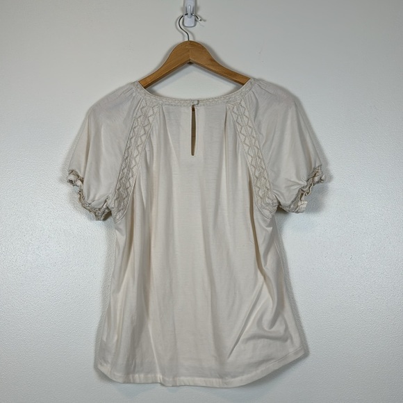 Aventura Cream Short Sleeve Shirt Top Womens Medium Embroidered Cottagecore Boho - Picture 6 of 11
